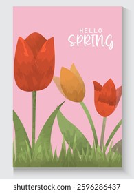 Spring poster cards.Hand-drawn flyers for decoration spring events, Mother's Day, Easter. Beautiful spring banner with Field daisies flowers and grass. in watercolor Concept of trendy spring cover.