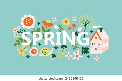 Spring poster with flowers. Vector illustration