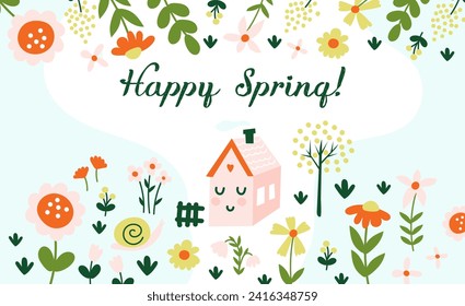 Spring poster with flowers. Vector illustration