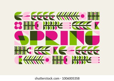 Spring poster with flowers and wild herbs in flat style