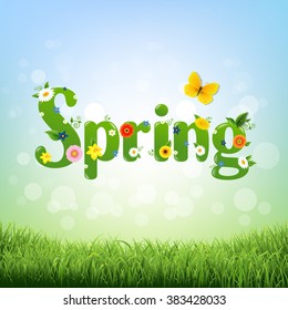 Spring Poster With Gradient Mesh, Vector Illustration