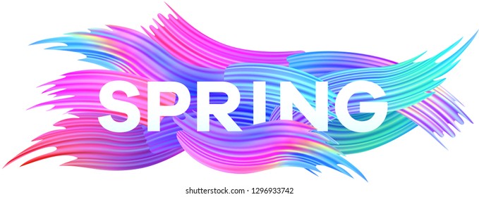  Spring poster with spectrum brush strokes on white background. Colorful gradient brush design. Vector  illustration