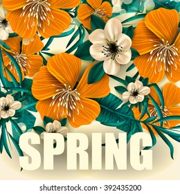 Spring poster. Wedding invitation card wirh llower wreat. Bridal shower invitaton.