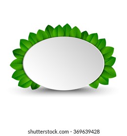 Spring poster with white sign and green leaf