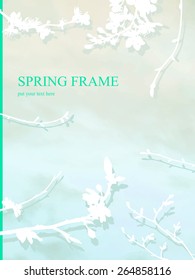 Spring poster with white silhouettes of fresh spring branches. Made with love and patience