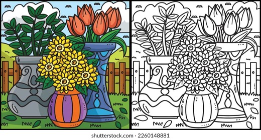 Spring Potted Plant Coloring Page Illustration