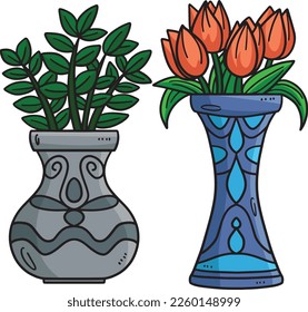 Spring Potted Plants Cartoon Colored Clipart 