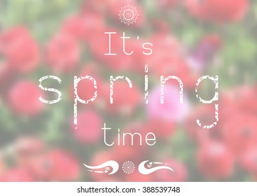 Spring print - spring time - with doodle letters and mandala as a decoration element on blur floral background