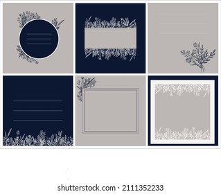 spring prints, templates, collection of spring pictures in one style, floral background in vector, spring background, floral print vector, templates for instagram, postcards spring with place for text