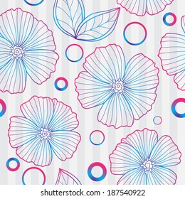 Spring purple floral seamless pattern with flowers and leaves