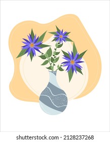 
Spring purple flowers in a vase for posters, wall art, packaging, covers, social networks, blogs, postcards Flat illustration on isolated background.