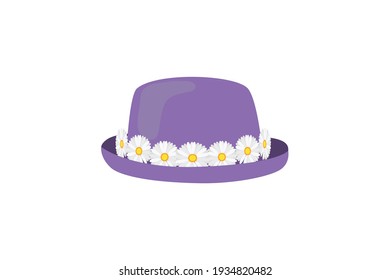 Spring Purple Hat White Flower Vector Icon