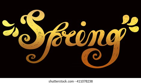 Spring quote in gold color on dark background. 
