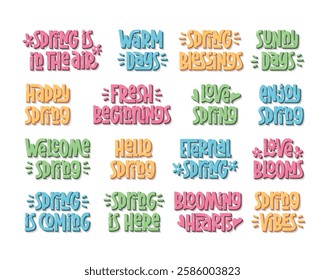 Spring Quotes Collection. Vector Hand Lettering of Seasonal Spring Phrases.