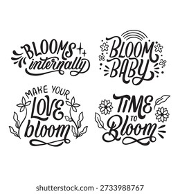 Spring quotes lettering, hand drawn flowers and decorative elements