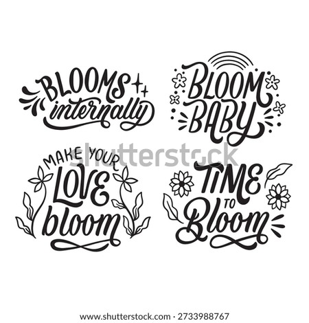 Spring quotes lettering, hand drawn flowers and decorative elements