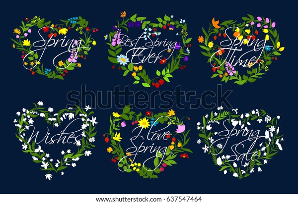 Download Spring Quotes On Hearts Flowers Wreath Stock Vector Royalty Free 637547464