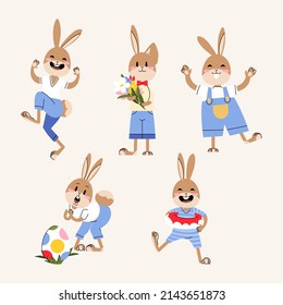 Spring rabbit collection. Spring rabbit collection. Flat style animal character