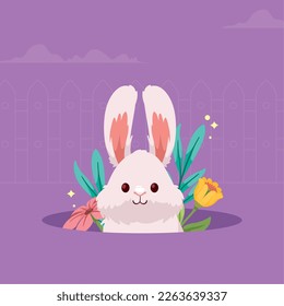 spring rabbit with flower in hole character