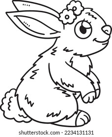 Spring Rabbit Flower On Head Isolated Coloring 
