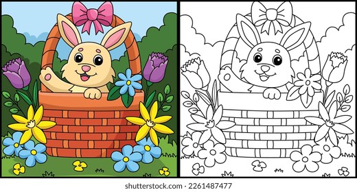 Spring Rabbit Inside the Basket Illustration