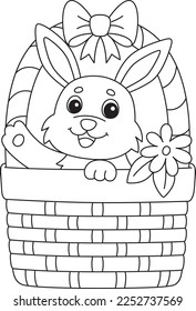 Spring Rabbit Inside the Basket Isolated Coloring