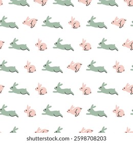 Spring Rabbit Leaps Seamless Waltz Vector Pattern can be use for background and apparel design
