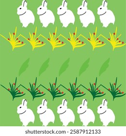 Spring rabbit seamless pattern Easter toddler funny bunny cartoon bunnies decorations Cute animals flowers