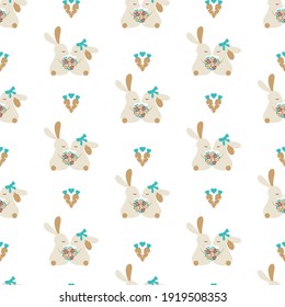 Spring Rabbit Wedding Couple Vector Cartoon Graphic Seamless Pattern can be use for background and apparel design