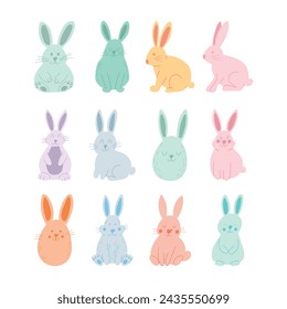 Spring rabbits Easter bunny. Cute Easter bunnies. Soft spring color palette.