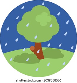 Spring rain on a tree, illustration, vector, on a white background.