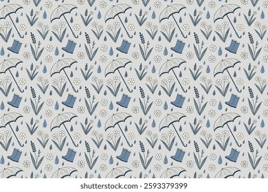 Spring Rain Seamless Geometric Pattern Vector Background