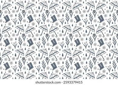 Spring Rain Seamless Geometric Pattern Vector Background