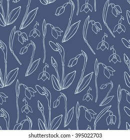Spring Rampage seamless vector patter. Beautiful romantic snowdrop for textile, scrapbook paper, stationary or web.