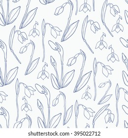 Spring Rampage seamless vector patter. Beautiful romantic snowdrop for textile, scrapbook paper, stationary or web.
