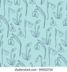 Spring Rampage seamless vector patter. Beautiful romantic snowdrop for textile, scrapbook paper, stationary or web.