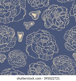 Spring Rampage seamless vector pattern. Romantic blooming peony for textile, stationary, scrapbook paper and web.