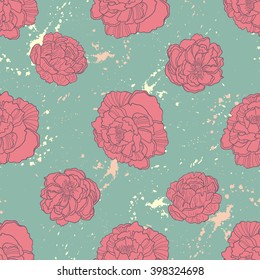 Spring Rampage seamless vector pattern. Rock version of blooming peony for textile, stationary, scrapbook paper and web.