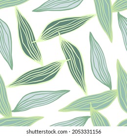La línea aleatoria de primavera deja el patrón en el fondo blanco. Resumen del fondo botánico. Fondo de pantalla de naturaleza creativa. Diseño para tela, impresión textil, envoltura, cubierta. ilustración vectorial.