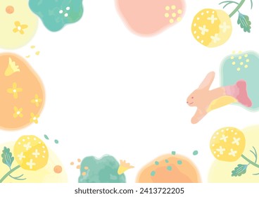 Spring rape blossoms and rabbit illustration frame