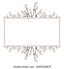 Spring rectangular frame decorated with flowers. Flowering branches.
