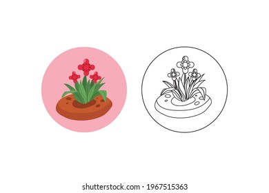 Spring Red Flower Patch Fill Line Icon