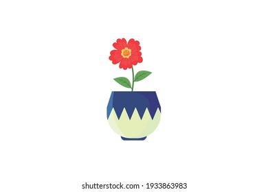 Spring Red Flower Pot Vector Icon