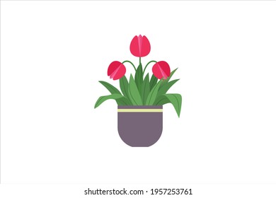 Spring Red Flower Pot Vector Icon