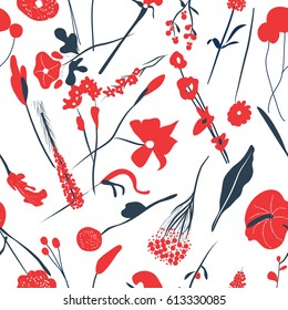 Spring red flowers backgrounds - seamless floral pattern