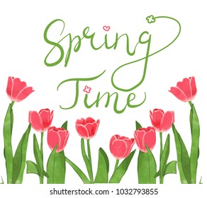Spring Red Tulips with Spring Time Lettering