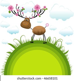 Spring reindeer . Vector Illustration