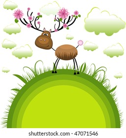 Spring reindeer . Vector Illustration