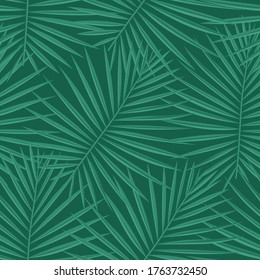 Spring Repeated Trendy Graphic Foliage. Green Seamless Summer Vector Background. Bright Repeated Hawaii Vector Leaves. Vector, Eco Seamless Pattern. Tropical, Pattern,