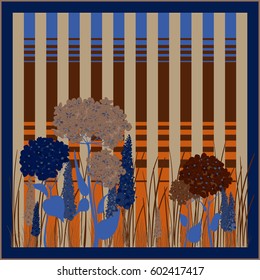 Spring retro floral print. Silk scarf vector graphics.